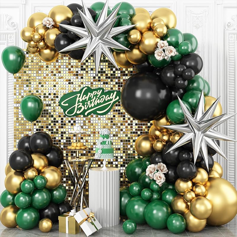 Green and Gold Birthday Decorations Set Latex Balloons Explosion Star Foil Balloons Décor Supplies for Men Women 99 Pcs Birthday Decoration for Graduation Birthday Anniversary Decoration Supplies