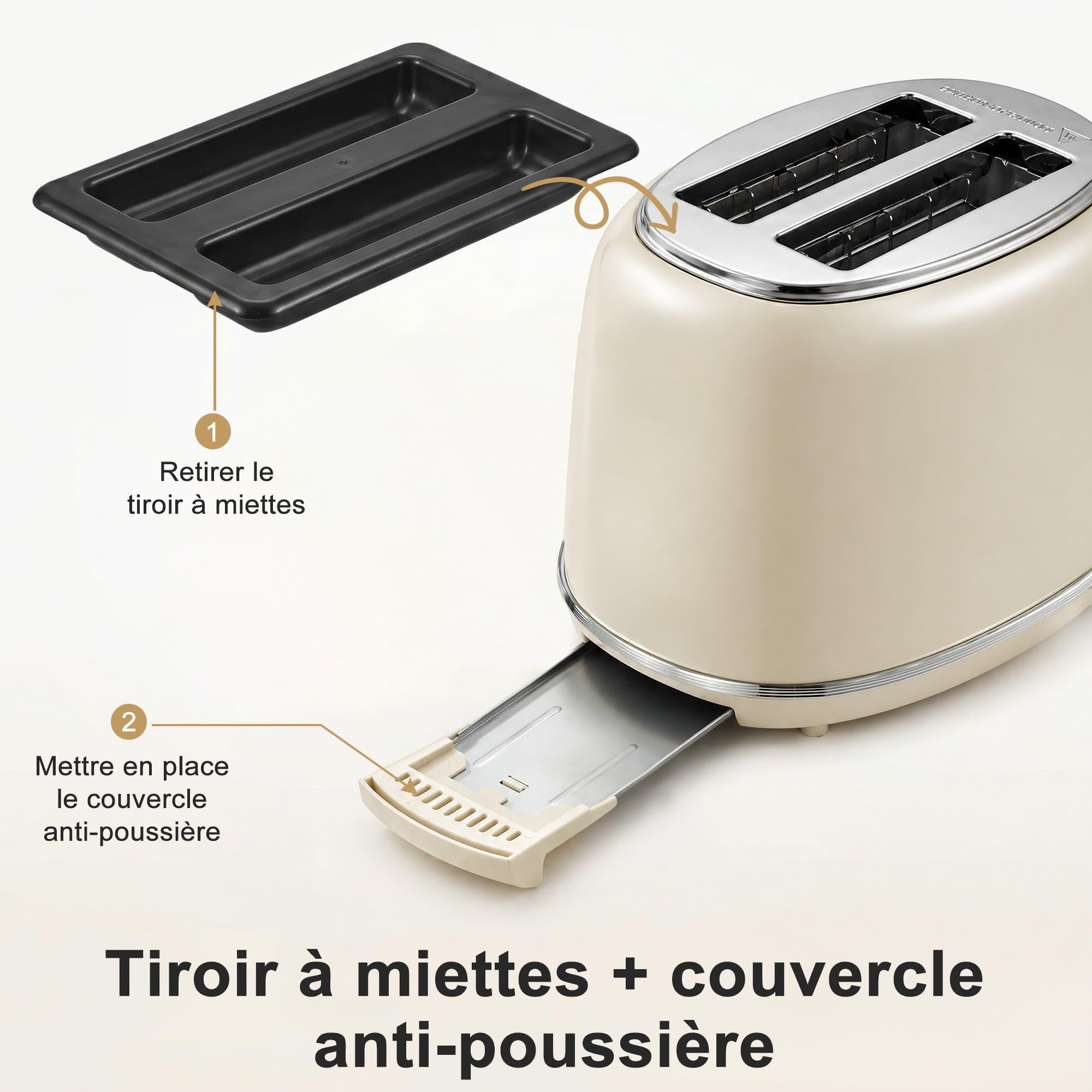 Wiltal Grille-Pain Rétro 2 Fentes Acier Inoxydable - Compact Support Viennoiseries, 6 Niveaux, Décongélation, Réchauffage, Arrêt Automatique