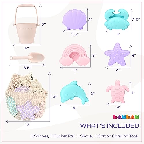 Miniatura 2 de BamBam Baby Juguetes de playa de silicona prémium para niños pequeños y bebés  100% libre de BPA, probado en seguridad  Juego de 8 cubos de arena