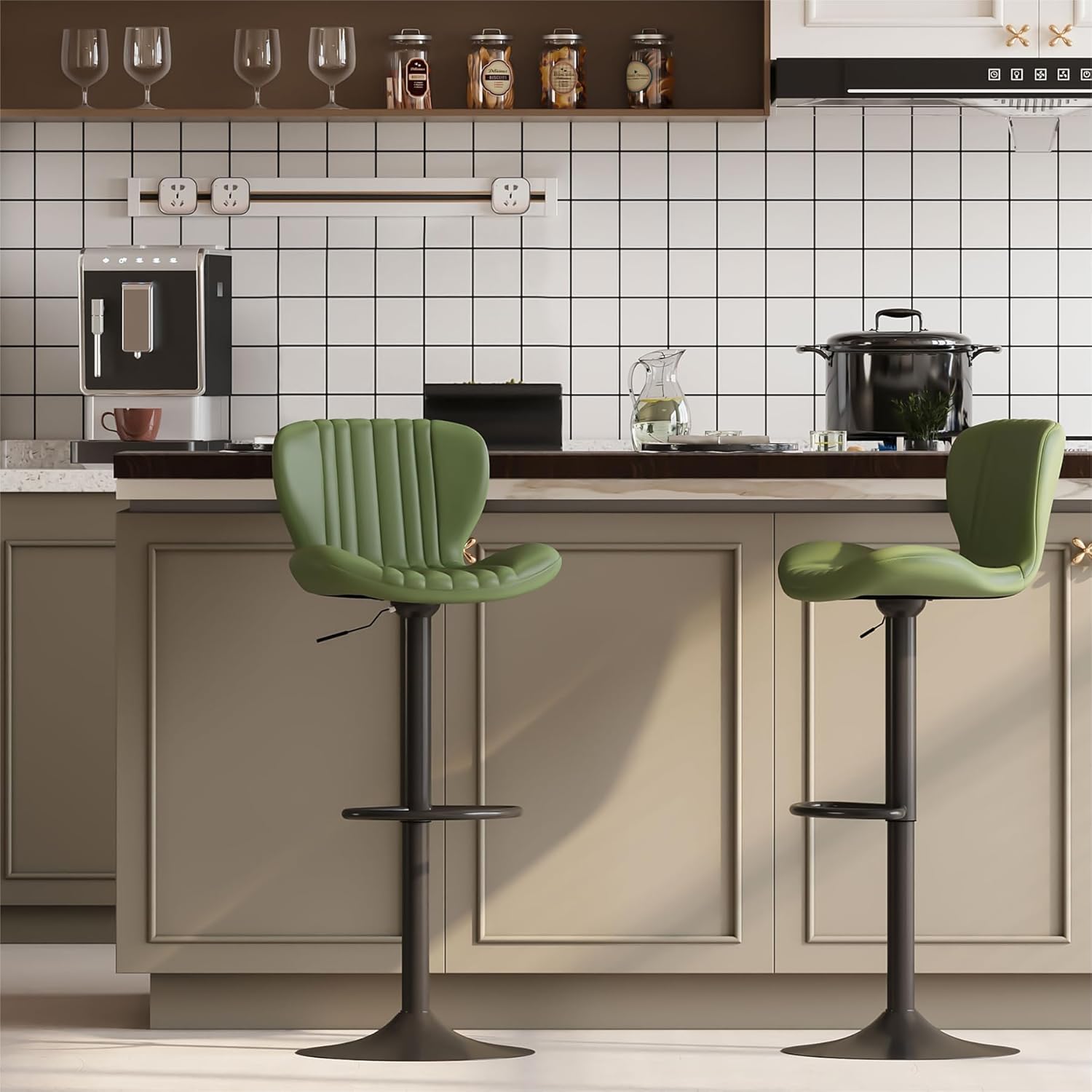 JAMFLY Bar Stools Set of 2, Leather Adjustable Barstools Counter Height Modern Bar
