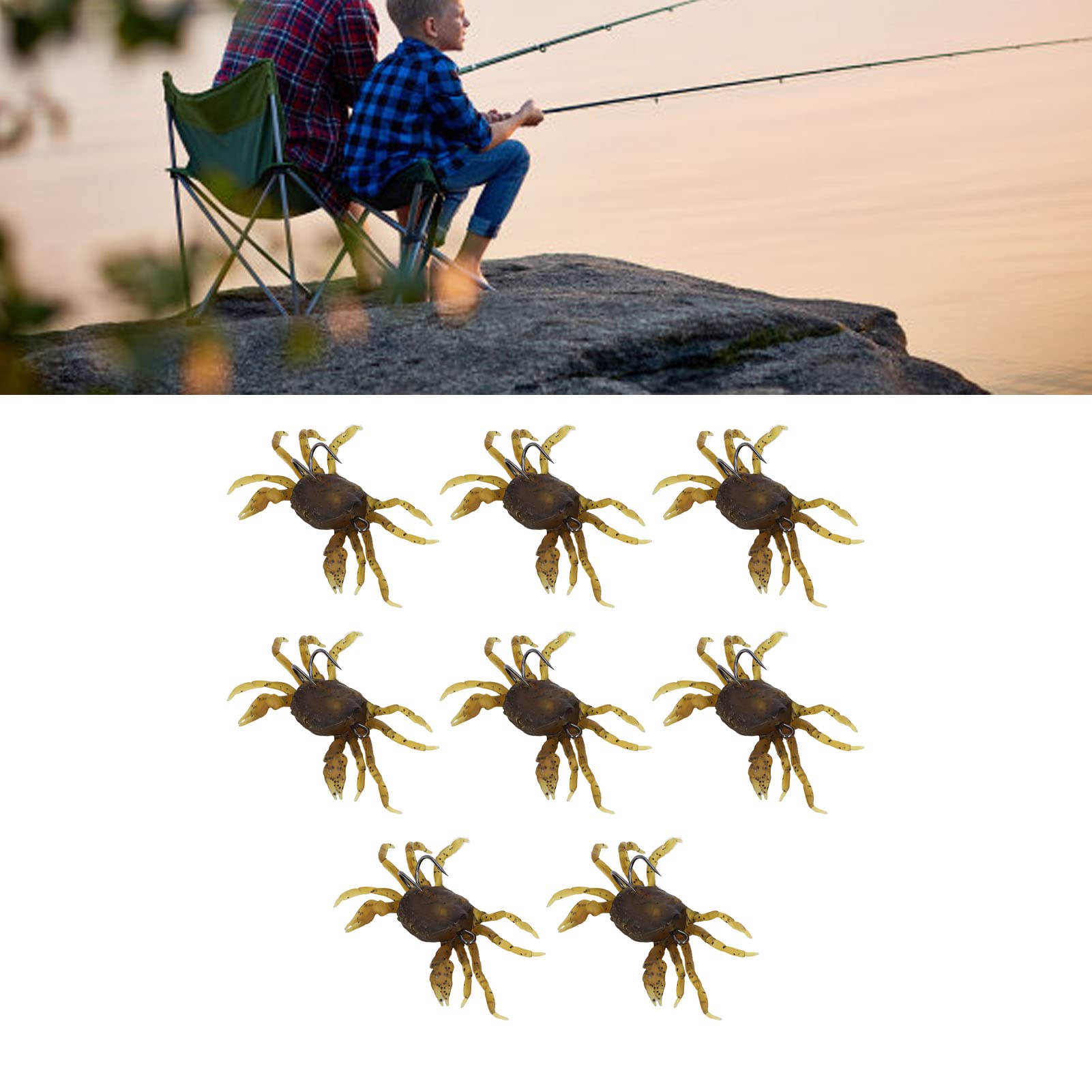 RiToEasysports Esche artificiali per granchio, 8 pezzi, 13 cm, 33,5 g, esche morbide per la pesca a granchio, con ganci, esche artificiali per acqua dolce e salata (marrone giallastro)