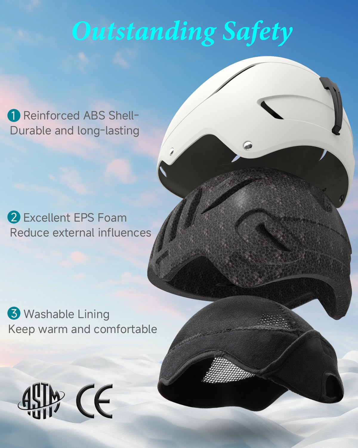 Condition photo showing Good Condition for ski helmet for women men, safety certified snowboard helmet with shockproof abs hard shell for adults & youth