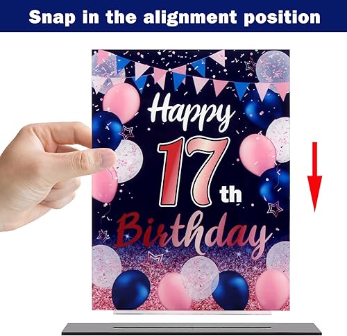 Miniatura 3 de LINGTEER Centros de mesa acrílicos con globos de color azul marino y rosa con texto en inglés "Happy 17th Birthday", paquete de 2 decoraciones para