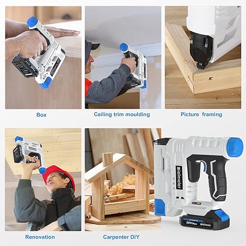 Miniatura 3 de Bielmeier Clavadora inalámbrica de 20 V, pistola de clavos 2 en 1 con batería de calibre 18, pistola de grapas eléctrica de 2.0 Ah para tapicería y