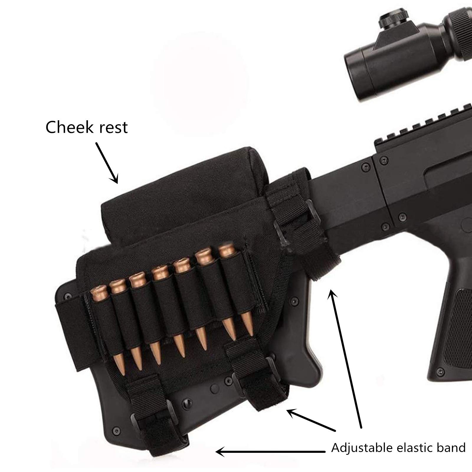 EVNNO Rifle Ammo Holder,Rifle Buttstock, Adjustable Tactical Cheek Rest
