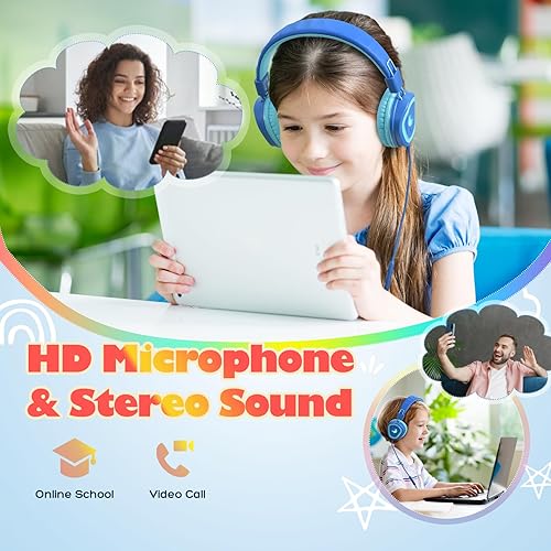 Miniatura 5 de Auriculares para niños para la escuela, auriculares USB tipo C actualizados 2024 con micrófono, auriculares con cable para niños y niñas con