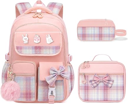 School Backpacks for Girl - 5PCS Cute Girls Backpack with Lunch Box Set for Kids Teens Elementary Middle School,18" Large Capacity Bookbag with Multiple Pockets,Perfect for Travel and School
