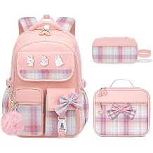 School Backpacks for Girl - 5PCS Cute Girls Backpack with Lunch Box Set for Kids Teens Elementary Middle School,18" Large Capacity Bookbag with Multiple Pockets,Perfect for Travel and School