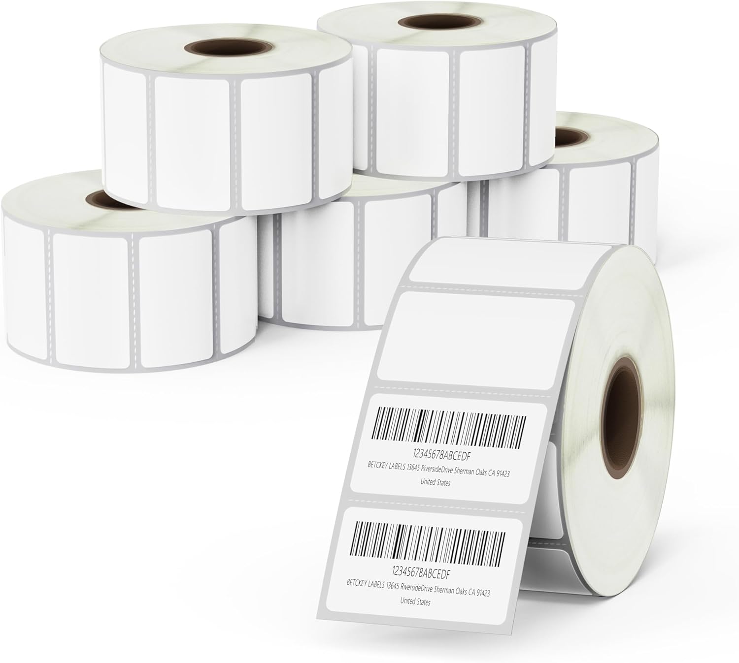 BETCKEY - 1.5" x 0.85" (38 mm x 22 mm) All Purpose Removable Film Label - Durable Waterproof - Compatible with Zebra & Rollo Label Printer [6 Rolls, 9000 Labels]