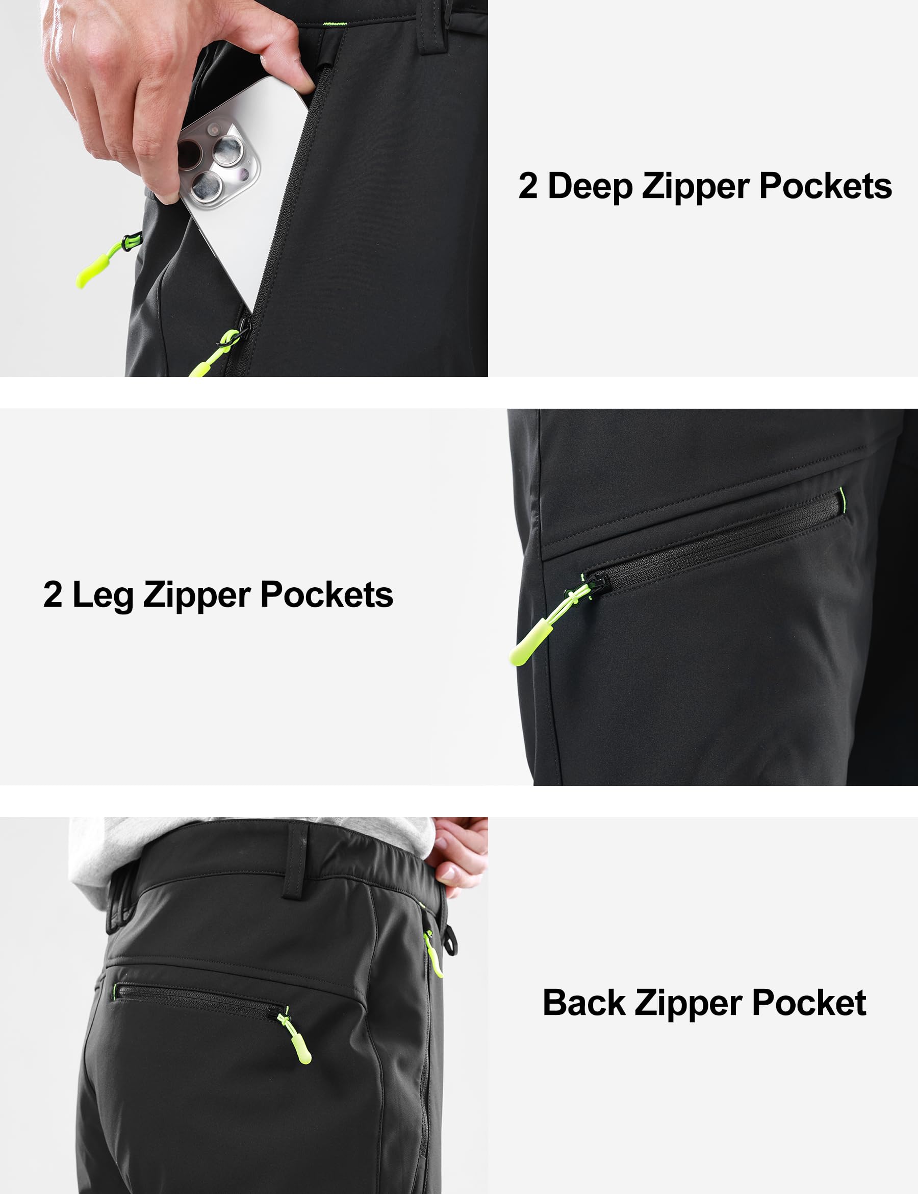 KUTOOK Pantalones Trekking Hombre Invierno Impermeable Térmico Forro Polar Cálido Pantalones de Esquí con 5 Bolsillos HP400