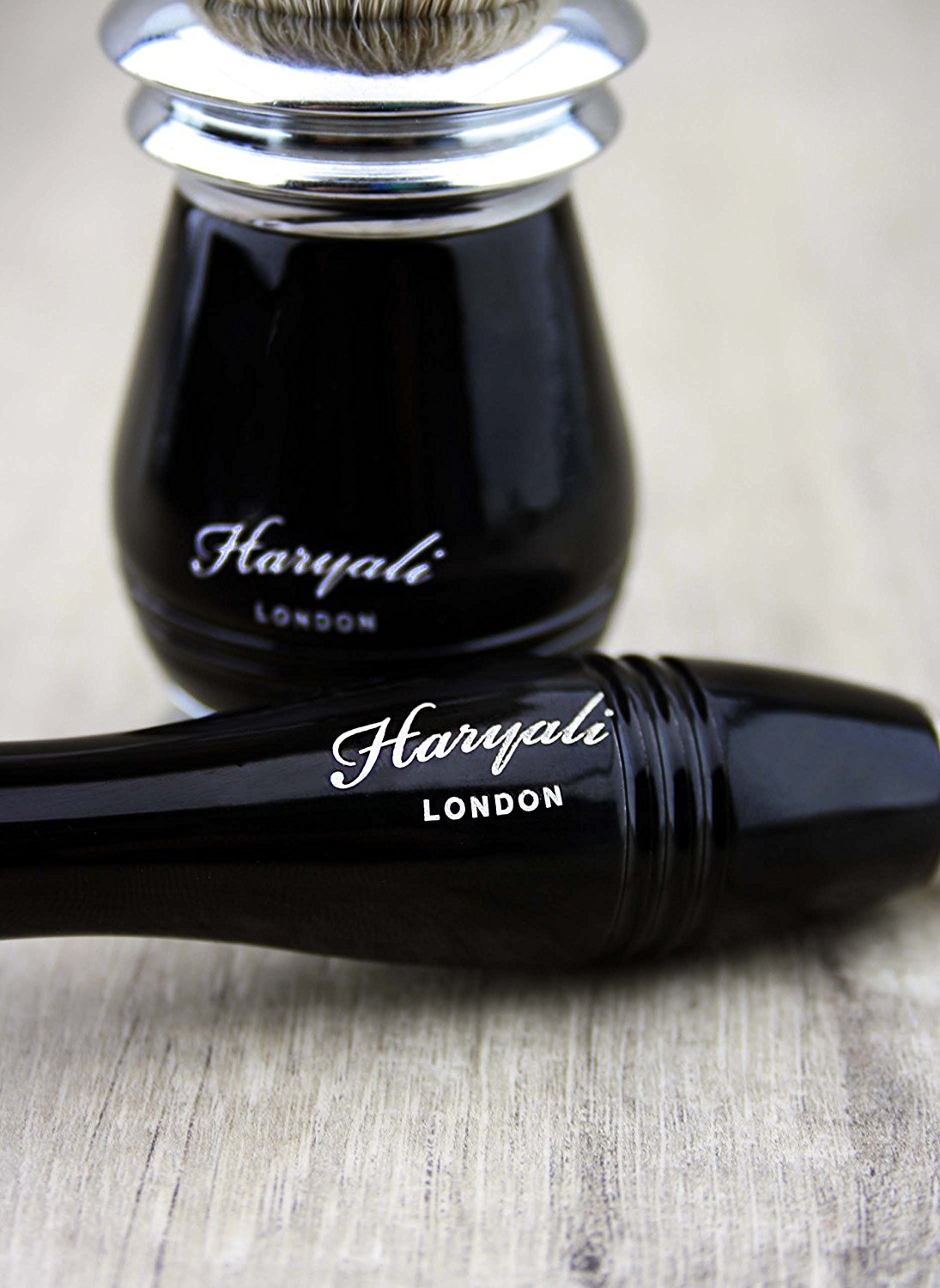 Haryali London Black męski zestaw do golenia z 5 ostrzami do golenia, pędzlem do golenia, stojakiem do golenia i ołówkiem launowym