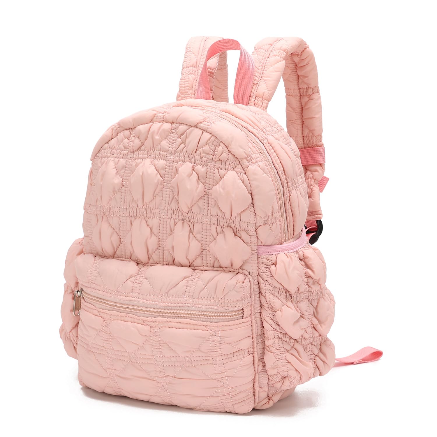 willikiva Cute Puffer Quilted Kids Backpack Puffy Bubble Toddler for Boys Girls Lightweight Preschool Bag(Pink)