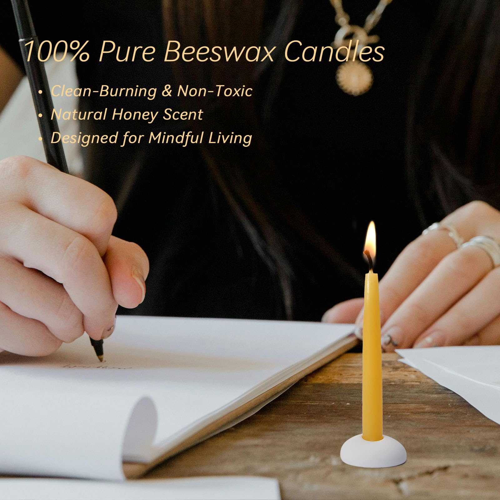 Velas de cera de abeja 100% pura de 20 minutos, mini velas cónicas de meditación consciente, sin humo y sin goteo con soporte para yoga, oración, relajación (amarillo, paquete de 120)