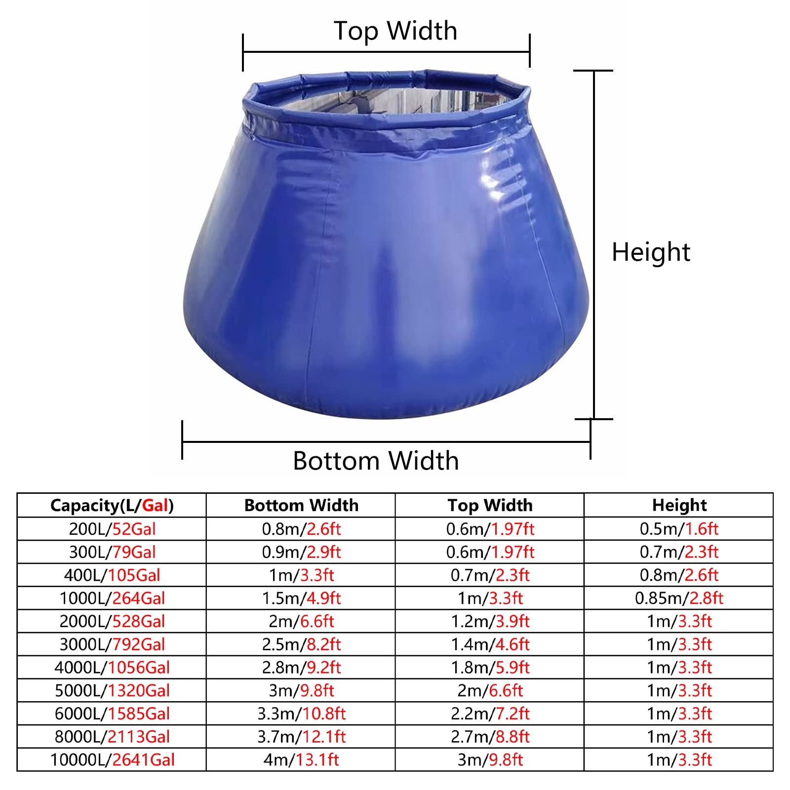 Bolsa de almacenamiento de agua al aire libre, colector de agua de lluvia de gran capacidad para jardinería, solución de agua potable de emergencia