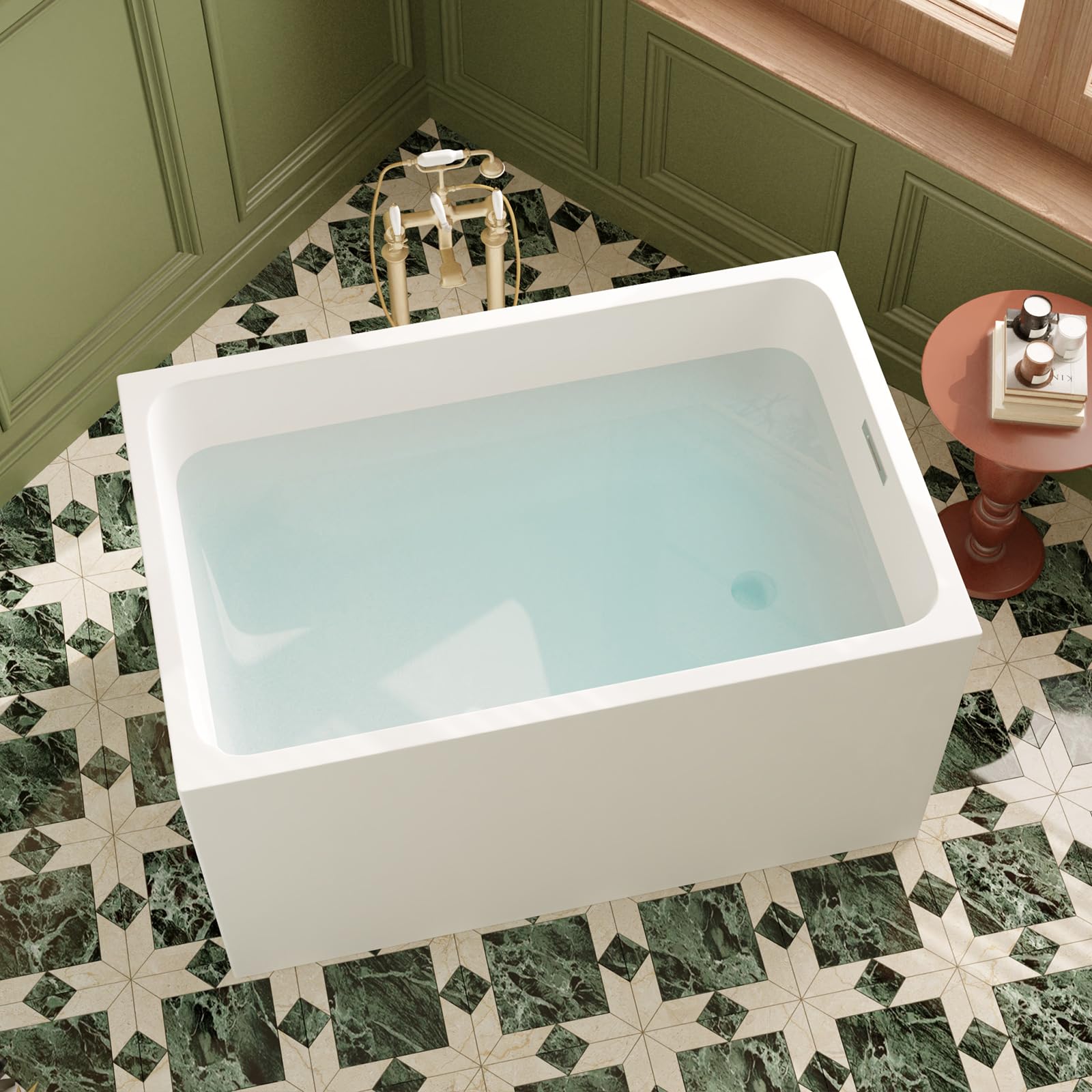 AMAPO 43" Acrylic Free Standing Bathtub,Square Shape Japanese Soaking Tub With,UPC Certified, Chrome Drain & Overflow(White, 43 in no seat)