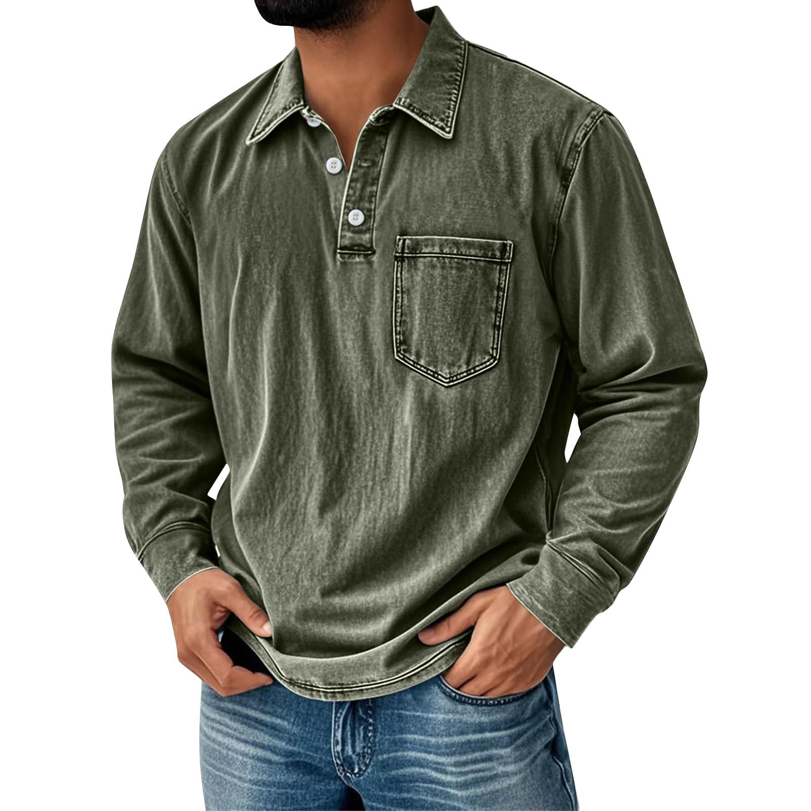 Henley - Camicia da uomo in stile retrò, con bottoni, stile vintage, stile western, effetto invecchiato, per lavoro, ufficio, golf, palestra