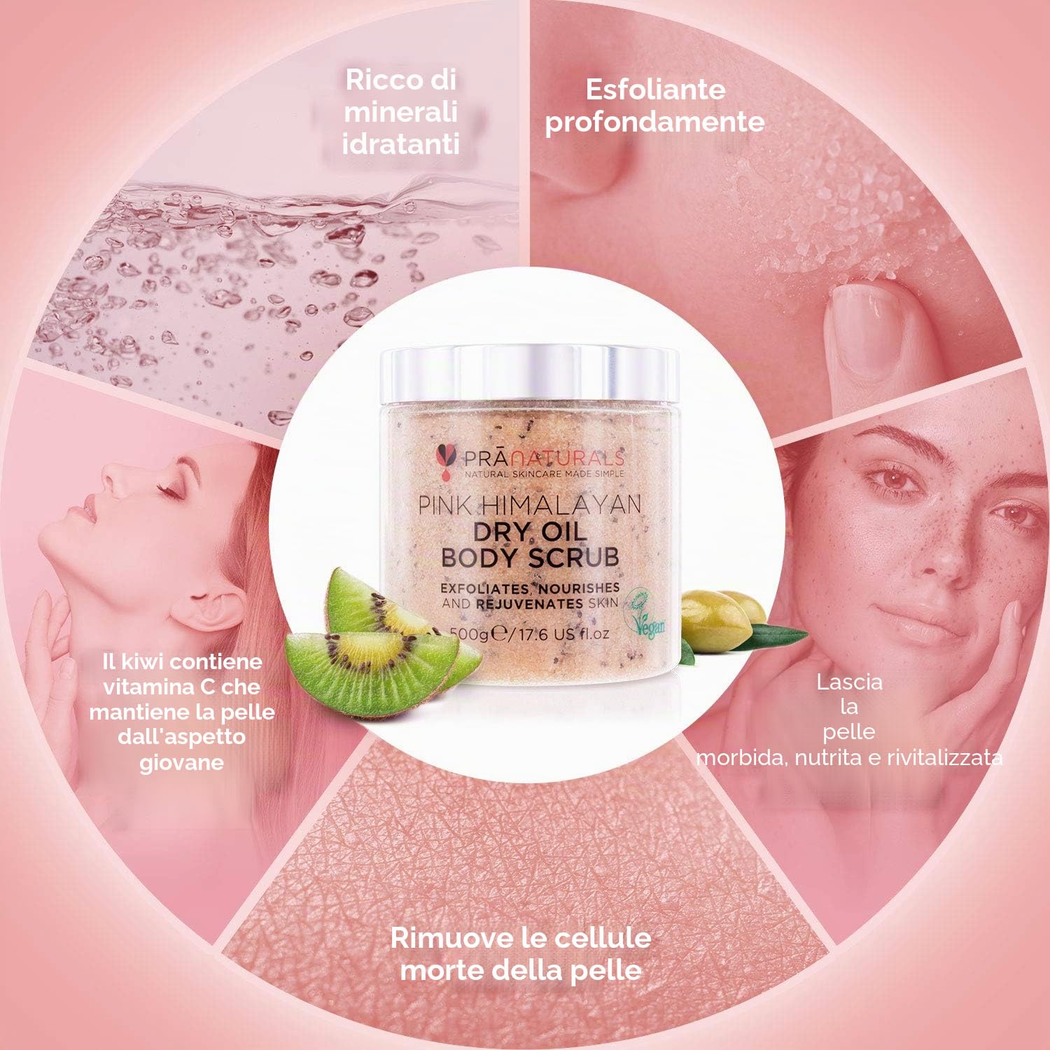 Scrub corpo al Sale dell’Himalaya PraNaturals 500 g, Ricco di minerali naturali e vitamine nutrienti, Elimina le cellule morte e ringiovanisce la pelle, Ideale per tutti i tipi di pelle