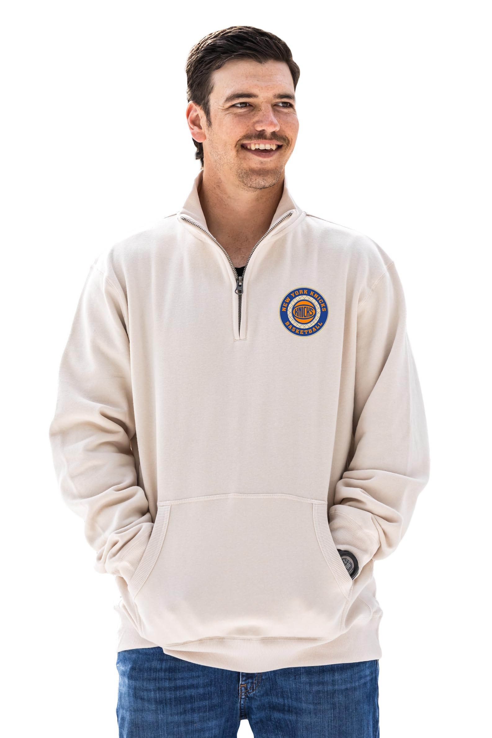 Blue 84 Standard NBA Officially Licensed Quarter Zip Sweatshirt Sanded Fleece Cappucino