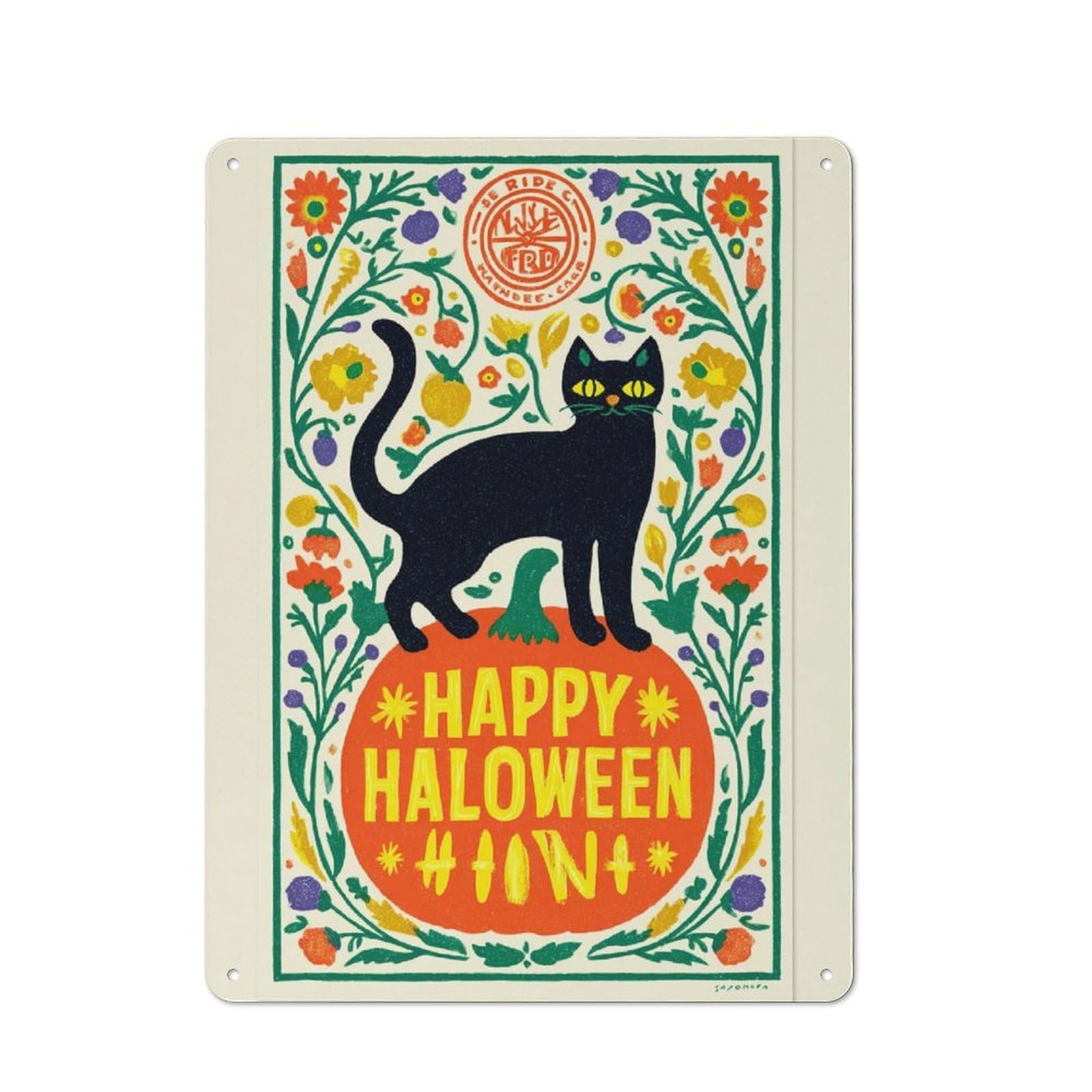 Junmoney Cat On Pumpkin Halloween Retro Tin Sign 40X30cm For Garage Or Workshop, For Furnishing A New Garage And Workshop With Retro Decor