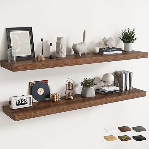 Miniatura 15 de Marsmiles Estantes flotantes para pared, 12D55W105H-WHT-2P Blanco (Simply White),Oak Finish,Mate negro,Marrón (Rustic Brown Finish),Acabado