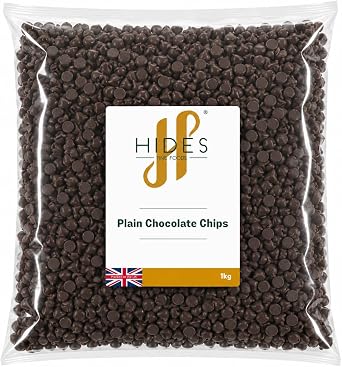 Hides Fine Foods - Dark Plain Chocolate Chips -1kg - GMO - Free - Suitable for Vegetarians - Baking - Desserts - Cookies - Muffins - Cakesicles - Cakes - Cupcakes -Tempering - Chocolate Mocha