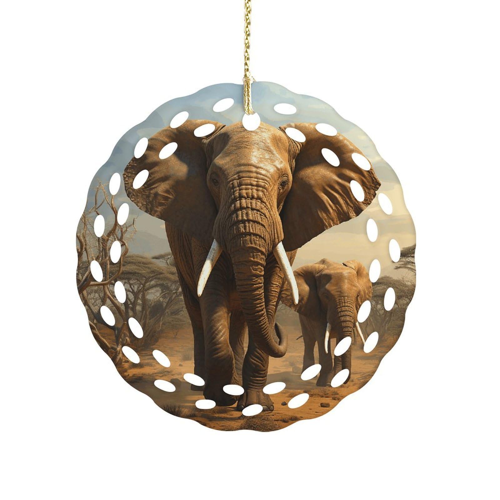 Fodpand Women's Style Elephant Animals Ceramic Ornament For Home Decor 3.2" Round Tree Decoration Christmas Ornaments For Men Double-Sided Design