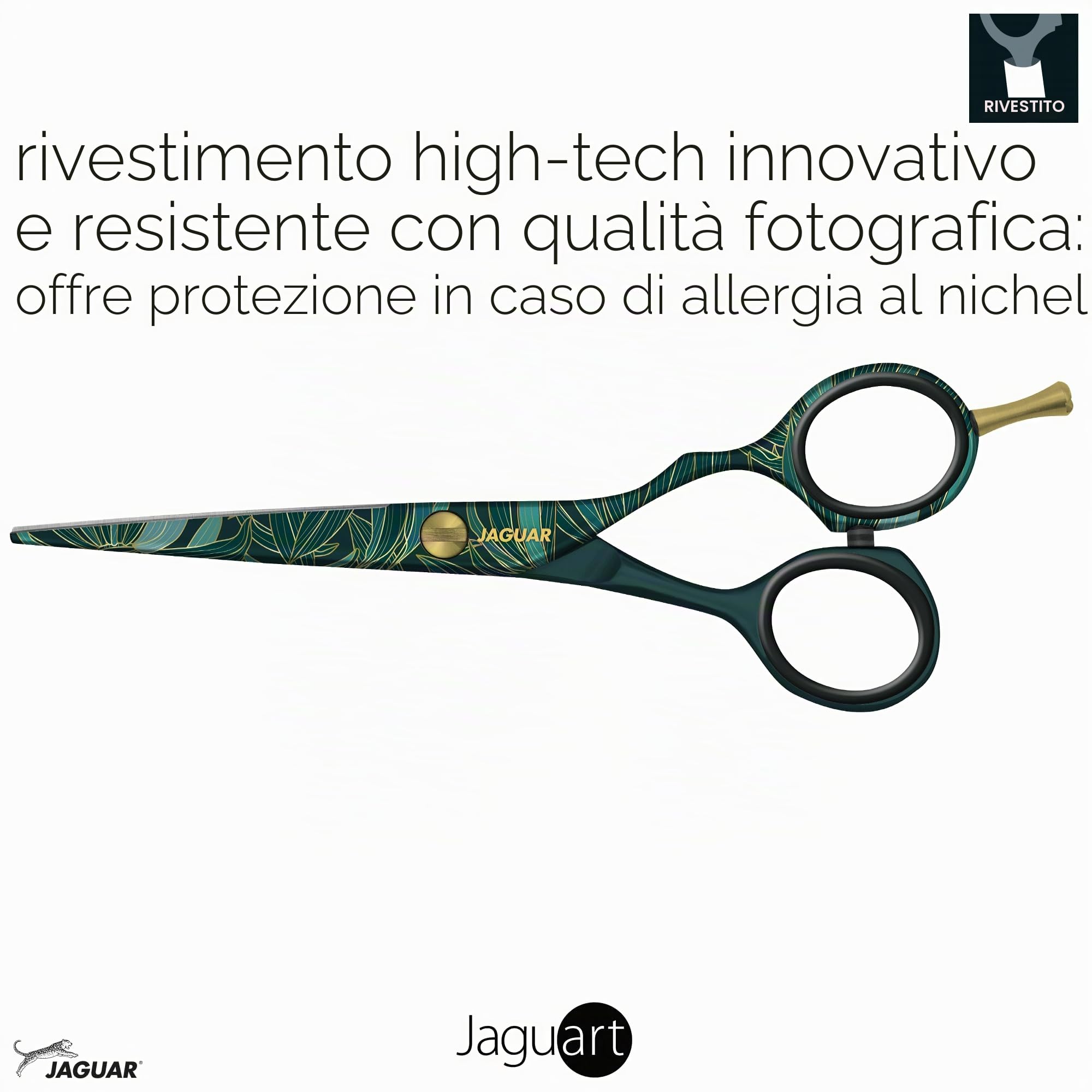 JAGUAR Forbici da parrucchiere JaguART EXOTIC ISLAND 5,5" | Forbici da parrucchiere con design offset | Rivestimento high-tech anallergico e resistente in qualità fotografica | Made in Germany