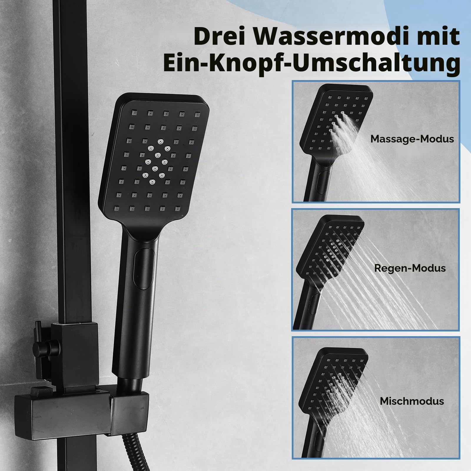 Duschsystem mit Thermostat Regendusche Set Duschset Duscharmatur Komplettset Schwarz Shower, Edelstahl Dusche Komplett Duschgarnitur Duschkopf Regendusche Schwarz mit Armatur Höhenverstellbar 65-120cm
