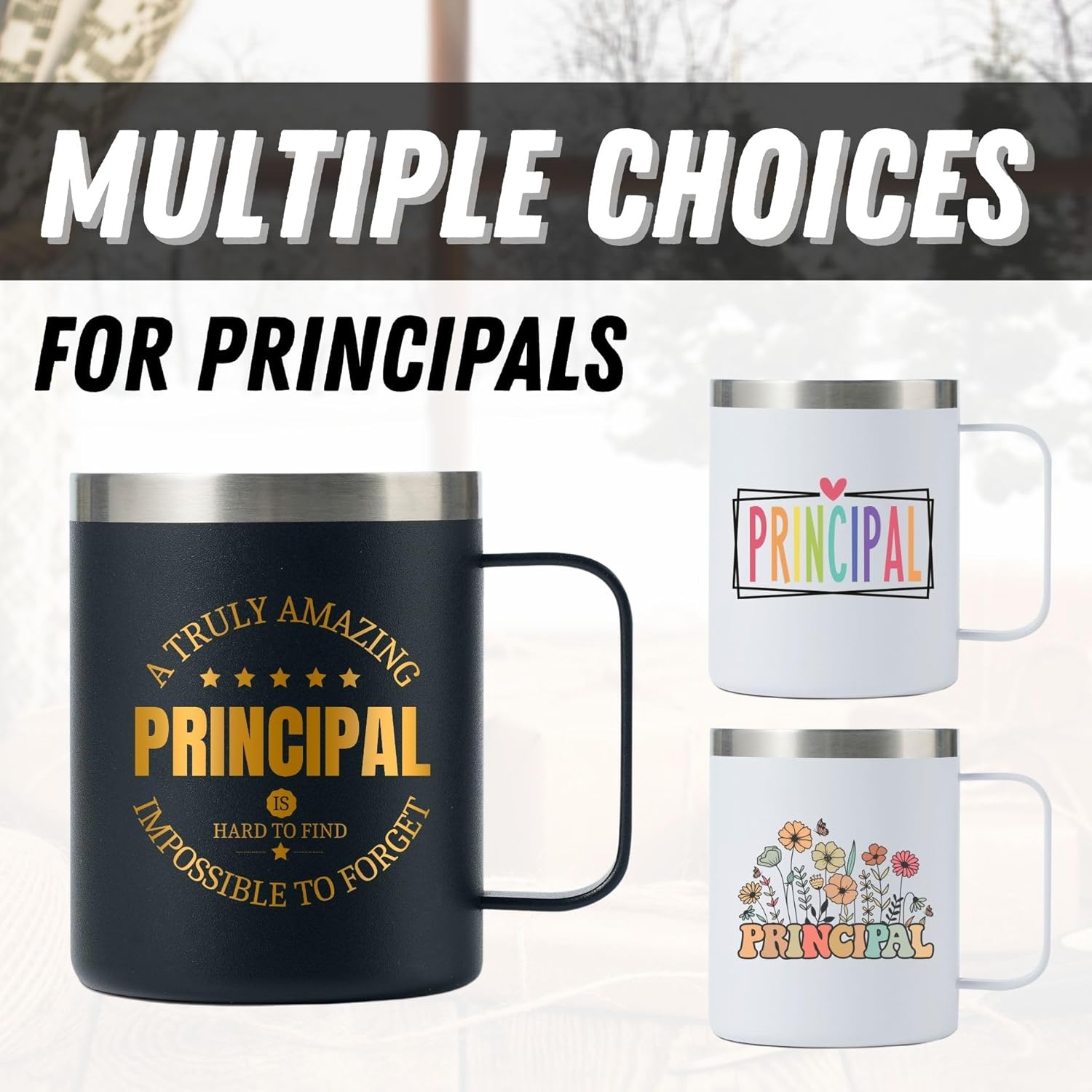 Onebttl Principal Appreciation Gifts for Men Women, for Principal Day, Retirement, Christmas, 12oz Stainless Steel Coffee Mug with Handle & Lid - Impossible to Forget - Image 4