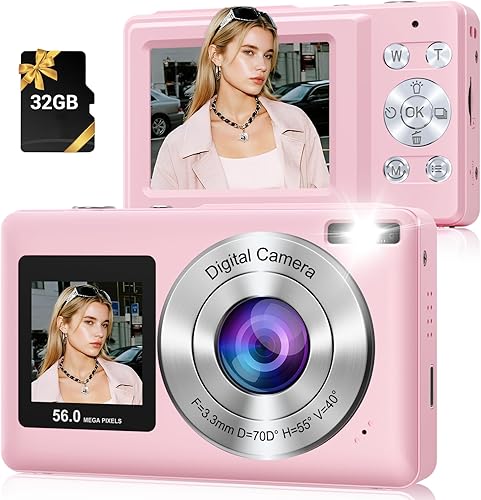 Miniatura 11 de Cámara digital, cámara selfie de doble pantalla de 56MP 2.7K con zoom de 16X, 20 filtros y antivibración, cámaras digitales portátiles de apuntar y