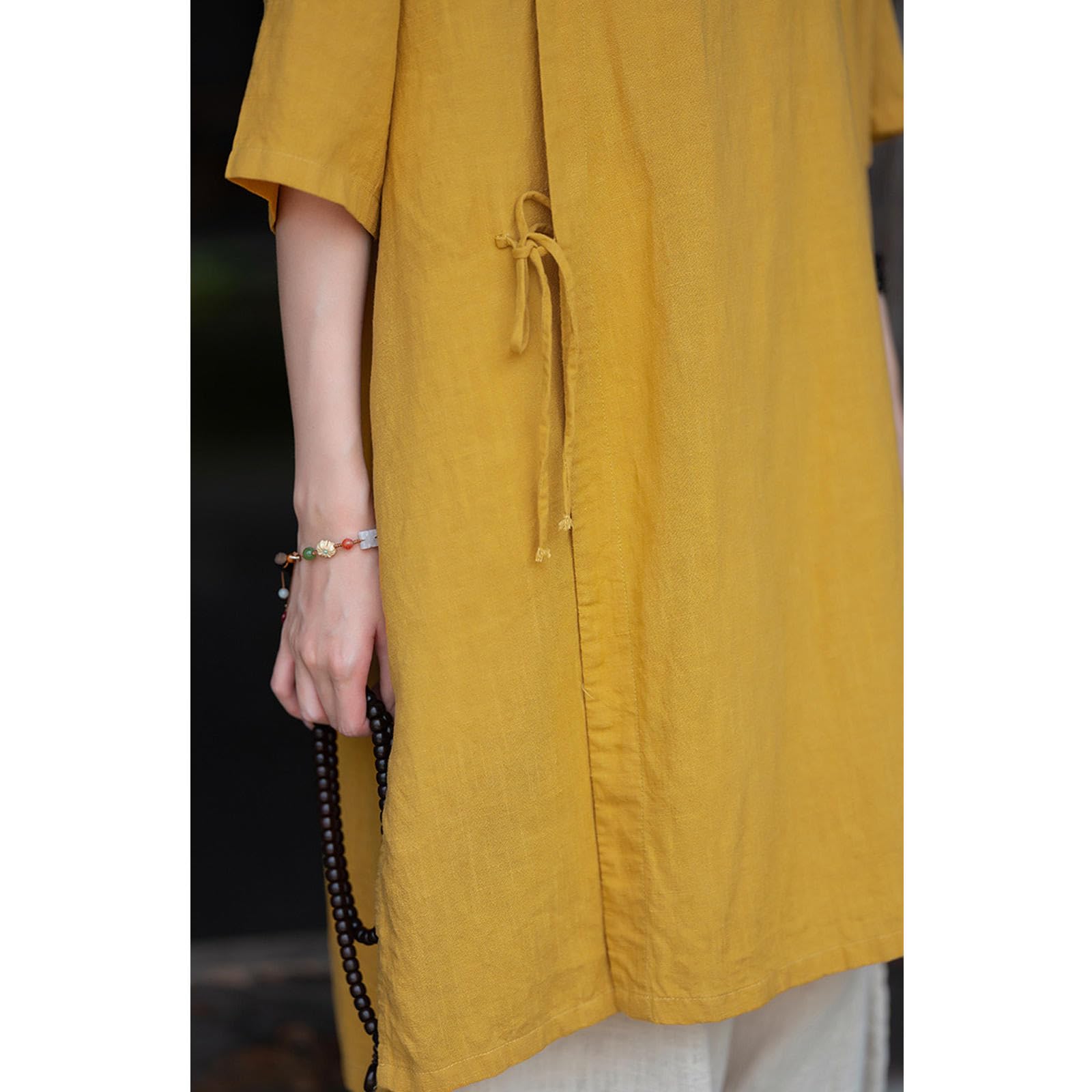 Vêtements de Tai Chi amples pour femmes, uniforme traditionnel chinois en coton et lin pour arts martiaux, tenue de méditation zen, tenue d'exercices du matin,YellowA-OneSize