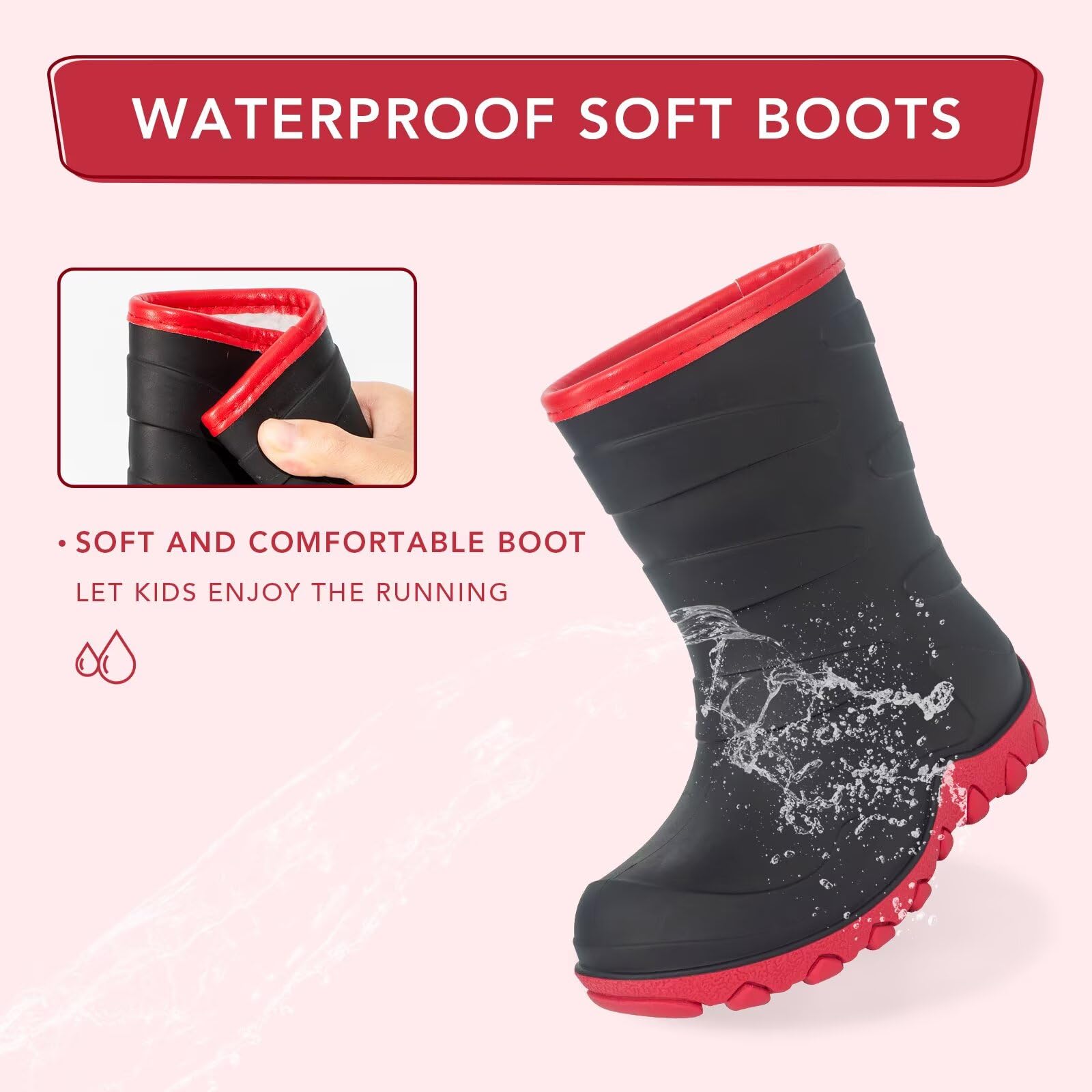 FUNCOO PLUS Bottes d'hiver chaudes doublées pour filles et garçons - Bottes de pluie et de neige - Taille 27-38