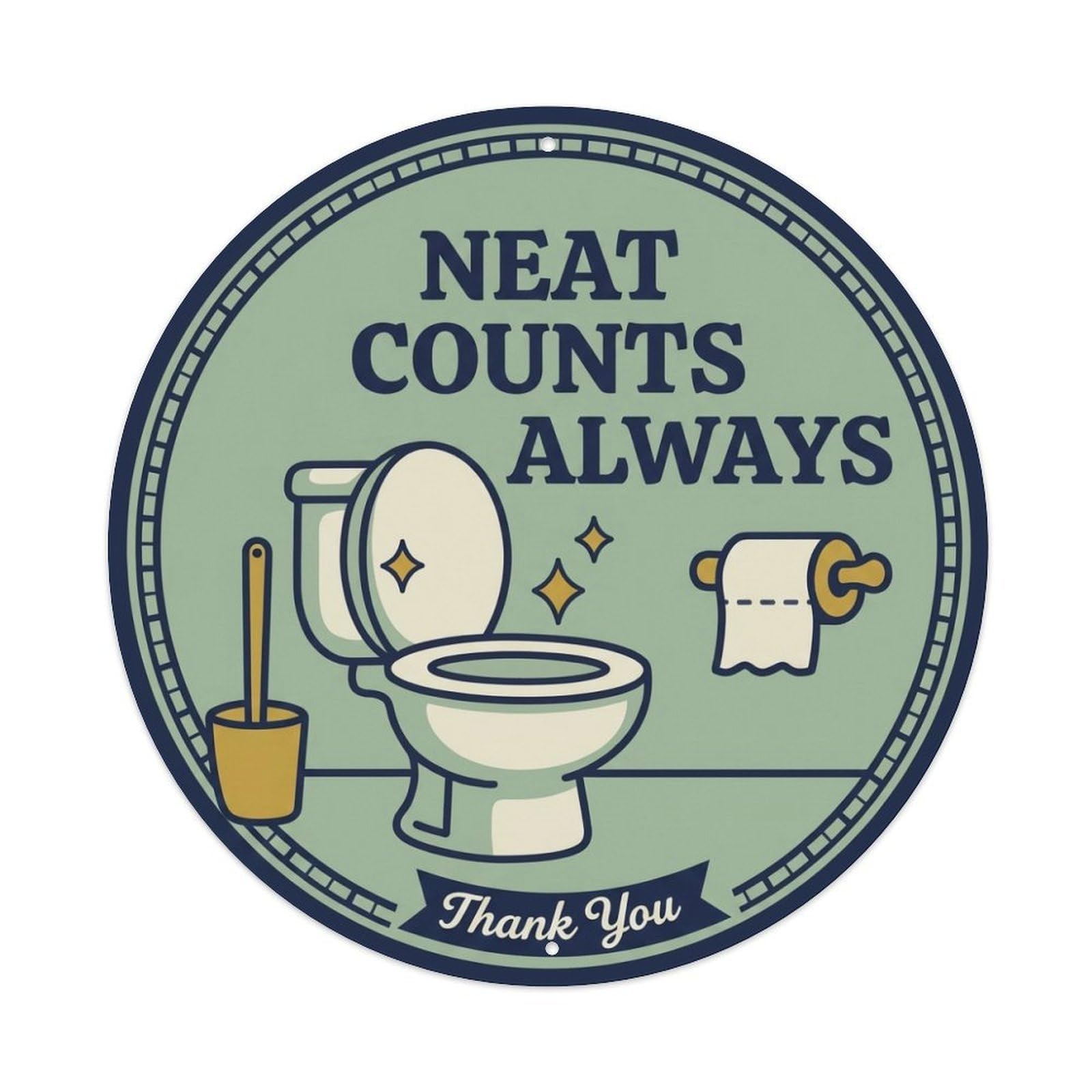 Olhnbad Style Neat Counts Always Toilet Quote Cartoon Bowl Metal Tin Sign