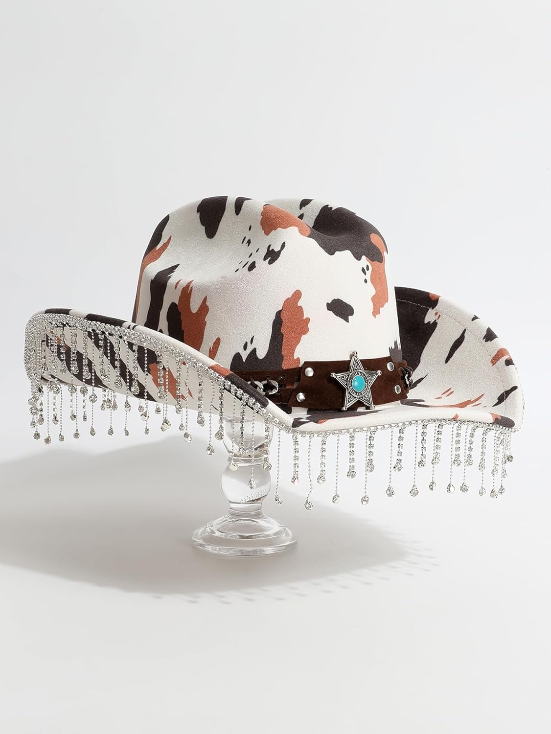 WDIRARA Women's Western Cowboy Hat Rhinestone Fringe Cowgirl Hats Party Costume - Image 2