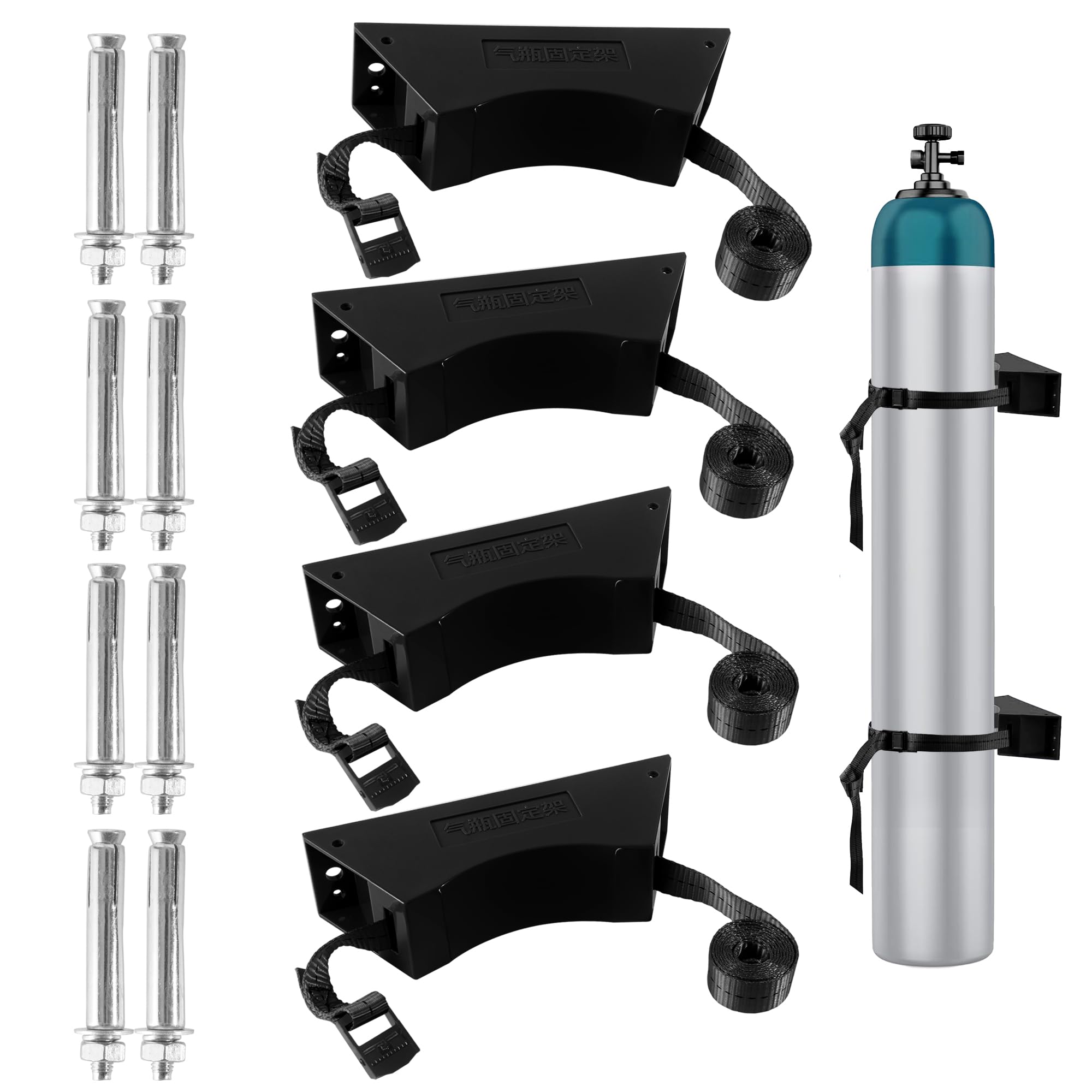 4PCS Propane Tank Holder Propane Tank Mount Gas Cylinder Holder high Quality ABS Gas Cylinder with Screws and Safety Chain Supported 4"-12",Supported 59inch ,for Cylinder Pack of 4(Black)