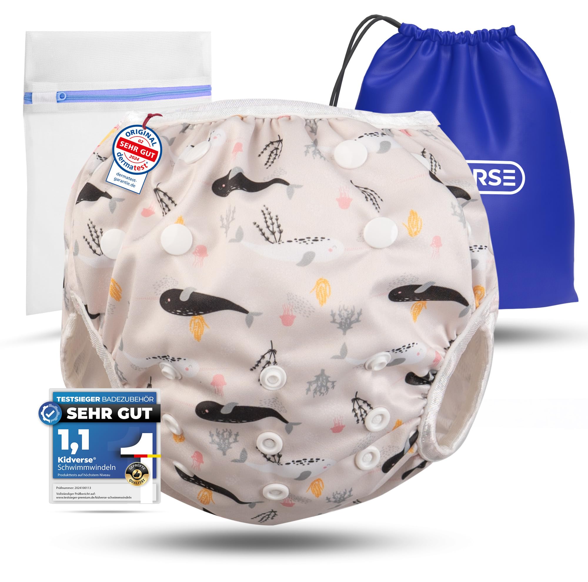 KIDVERSE Baby Swim Nappy Aged 0-3 Years - Reusable Nappies - Skin-Friendly & Highly Absorbent Swim Nappy - Baby Swimming Nappies with Pocket & Laundry Bag