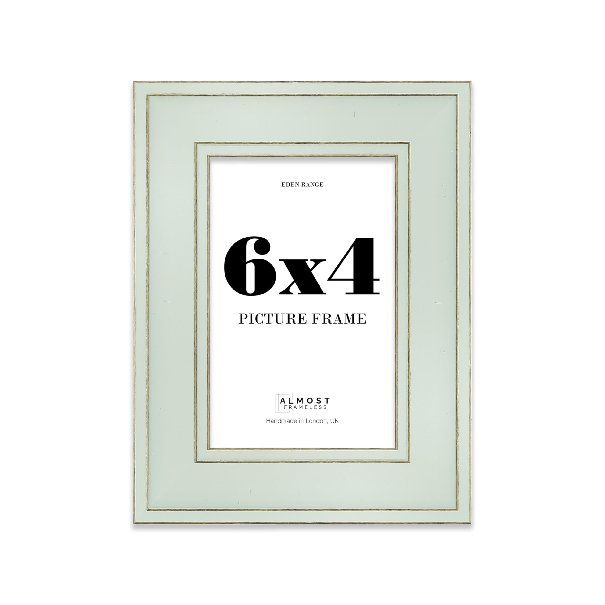 6x4 Sage Green Picture Frame - Shabby Chic Photo Frame with Distressed Finish, Gold Trim, Wall Hooks and Kickstand, 37mm Edge - 1 Pack