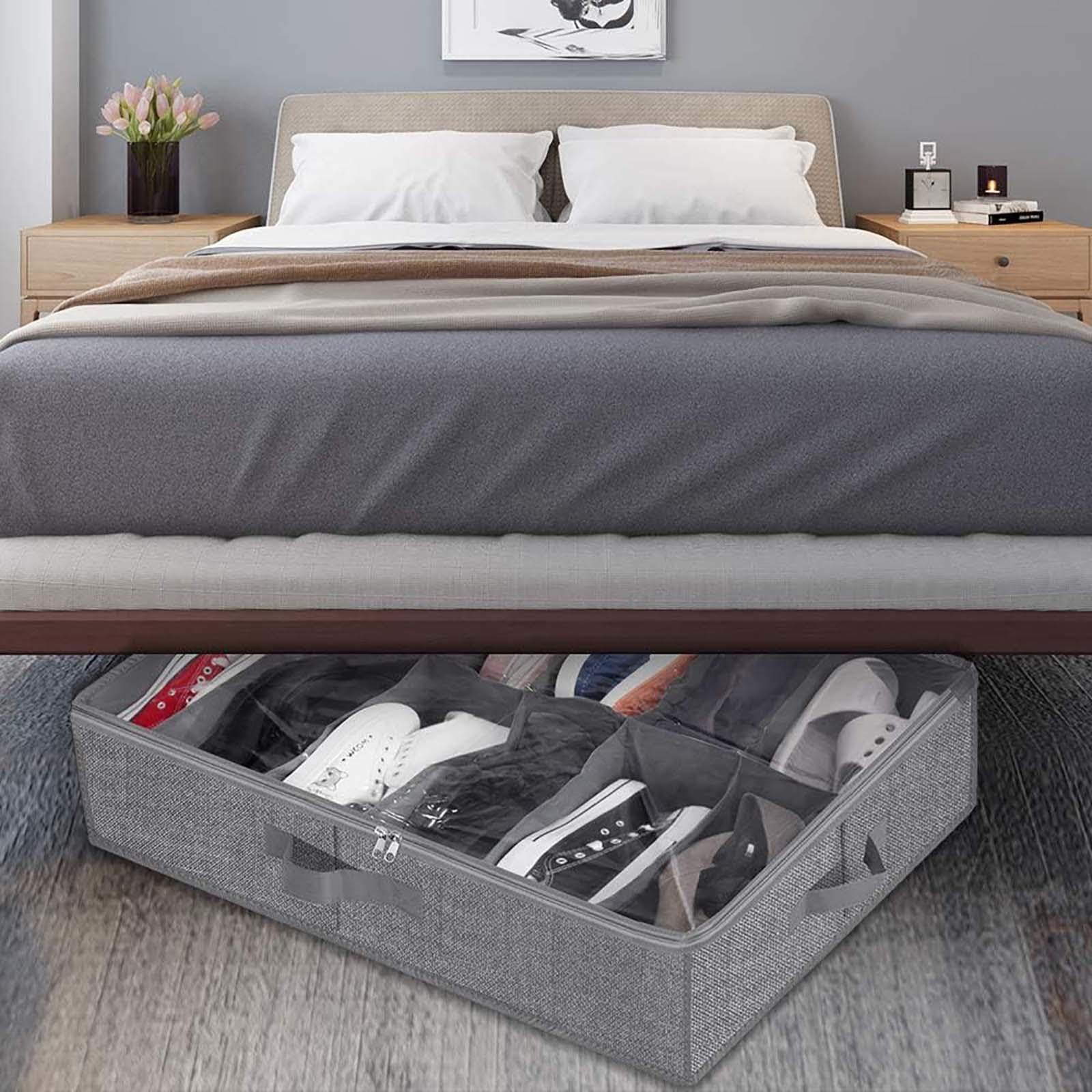 Organizer Armadio Salvaspazio Pieghevole con Copertura Trasparente, Scarpiera sotto Letto Organizzatori Sottoletto per Bambini E Adulti sotto Il Portascarpe da Letto,A-2Pcs