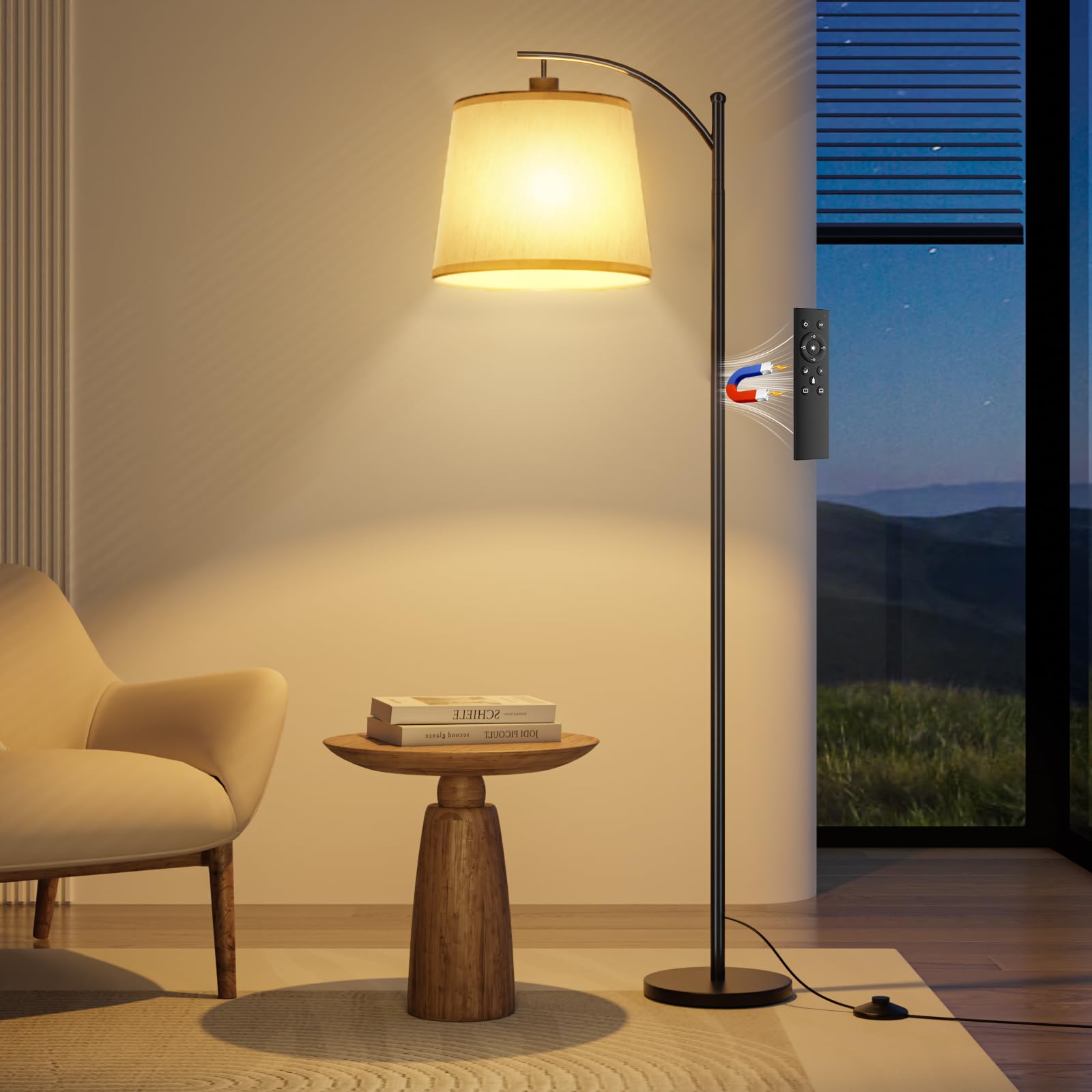 Miootly Lampada da Terra, Piantana con Telecomando, Lampada Soggiorno Regolabile con Interruttore a Pedale, 3 Temperature di Colore, Adatta per Camera da Letto e Ufficio
