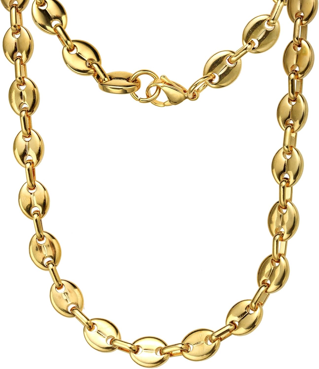 HIJONES Stainless Steel Coffee Beans Chain Necklace Bracelet for Men Women Minimalist Chunky Hip Hop Jewelry