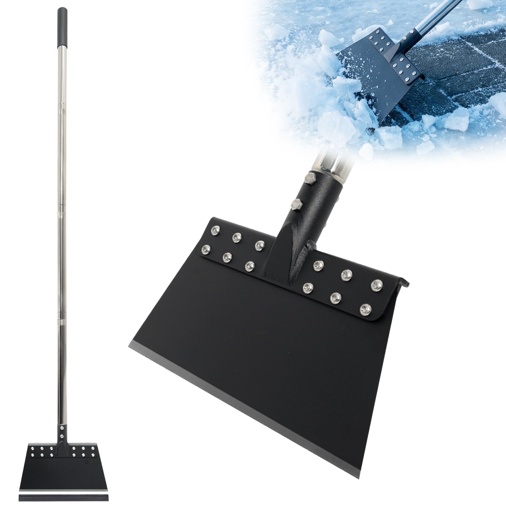 CKLT Ice Scraper for Driveway 65in Garden Flat Shovel Ice Chopper Heavy Duty Multi Weeding Shovel with 11in Spring Steel Blade Floor Scraper for Ice,