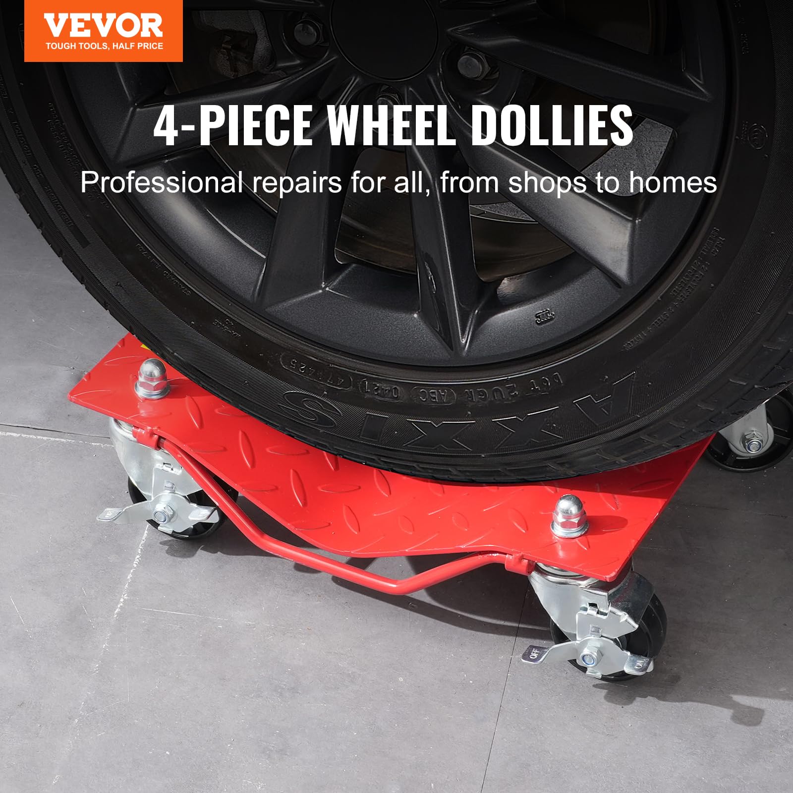 VEVOR Chariot de Manutention de Voiture 4PCs Capacité Totale 3,6 T, Chariot Déplace Voiture en Acier, avec Roues, Aide à la Manœuvre Positionnement pour Véhicule Camion Remorque Moto Bateau, Rouge
