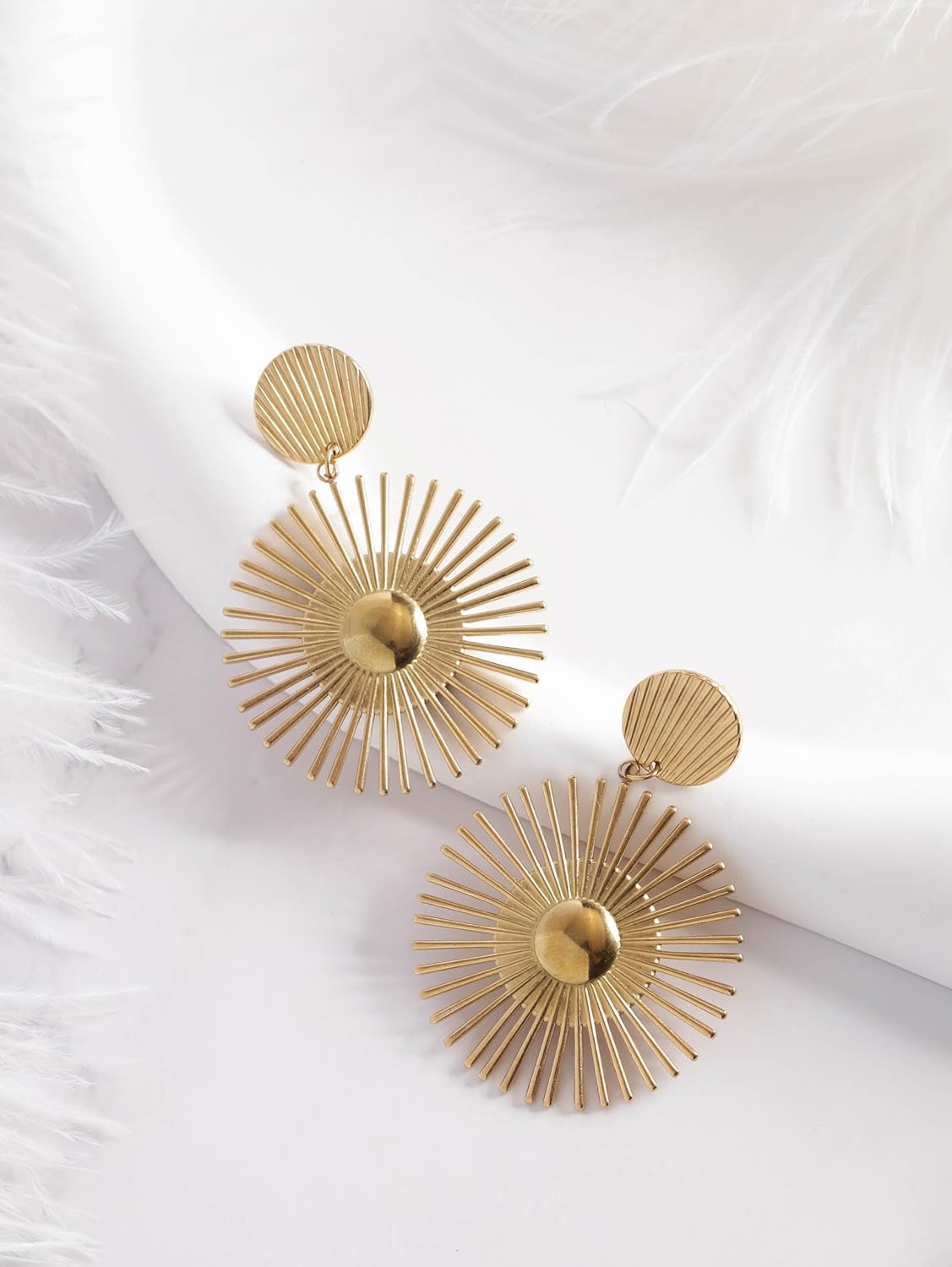 MINACHI Vintage Retro Gold Plated Sunburst Dangle Drop Earrings, Trendy Minimalist Statement Jewelry Gift for Women - Image 3