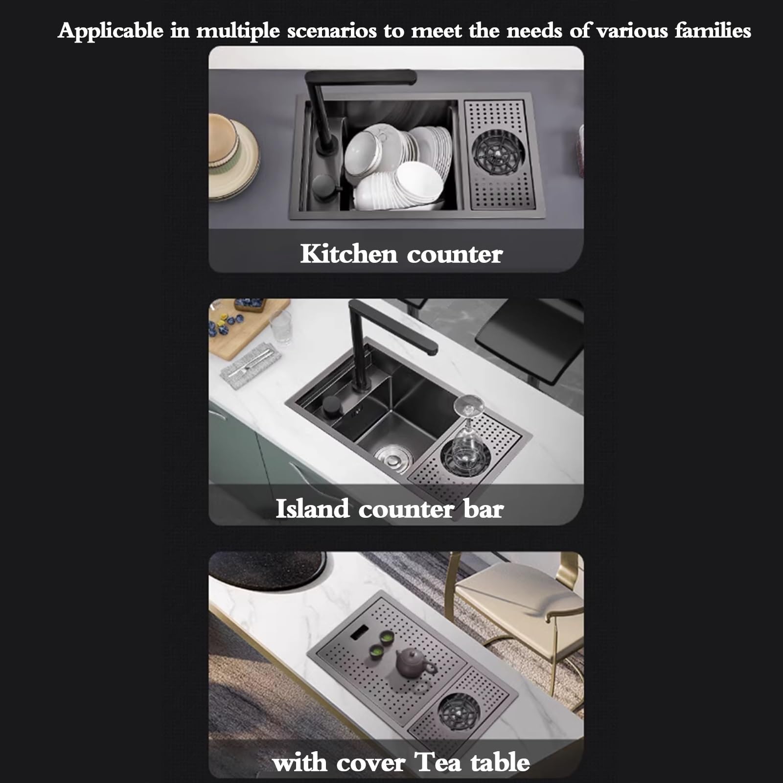 Juego de desagües para lavabos de baño y Cocina Que ahorran Espacio: diseño Oculto bajo encimera para Apartamentos y Villas con Accesorios Espacios pequeños y hogare
