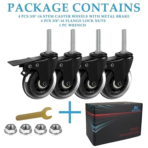 Miniatura 7 de MALLLALA Ruedas giratorias de 3 pulgadas con bloqueo doble de seguridad, vástago roscado resistente, ruedas de 38 a 16 x 1.5 pulgadas, ruedas de