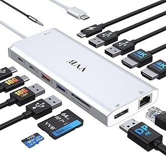 USB C Docking Station Dual Monitor for Dell/Lenovo/HP Laptop Docking Station HDMI USB C Hub Multiport Adapter Dongle Dock USB C to 2 HDMI +DisplayPort+Ethernet+4USB+2USB C+100W PD Charger+SD/TF+Audio