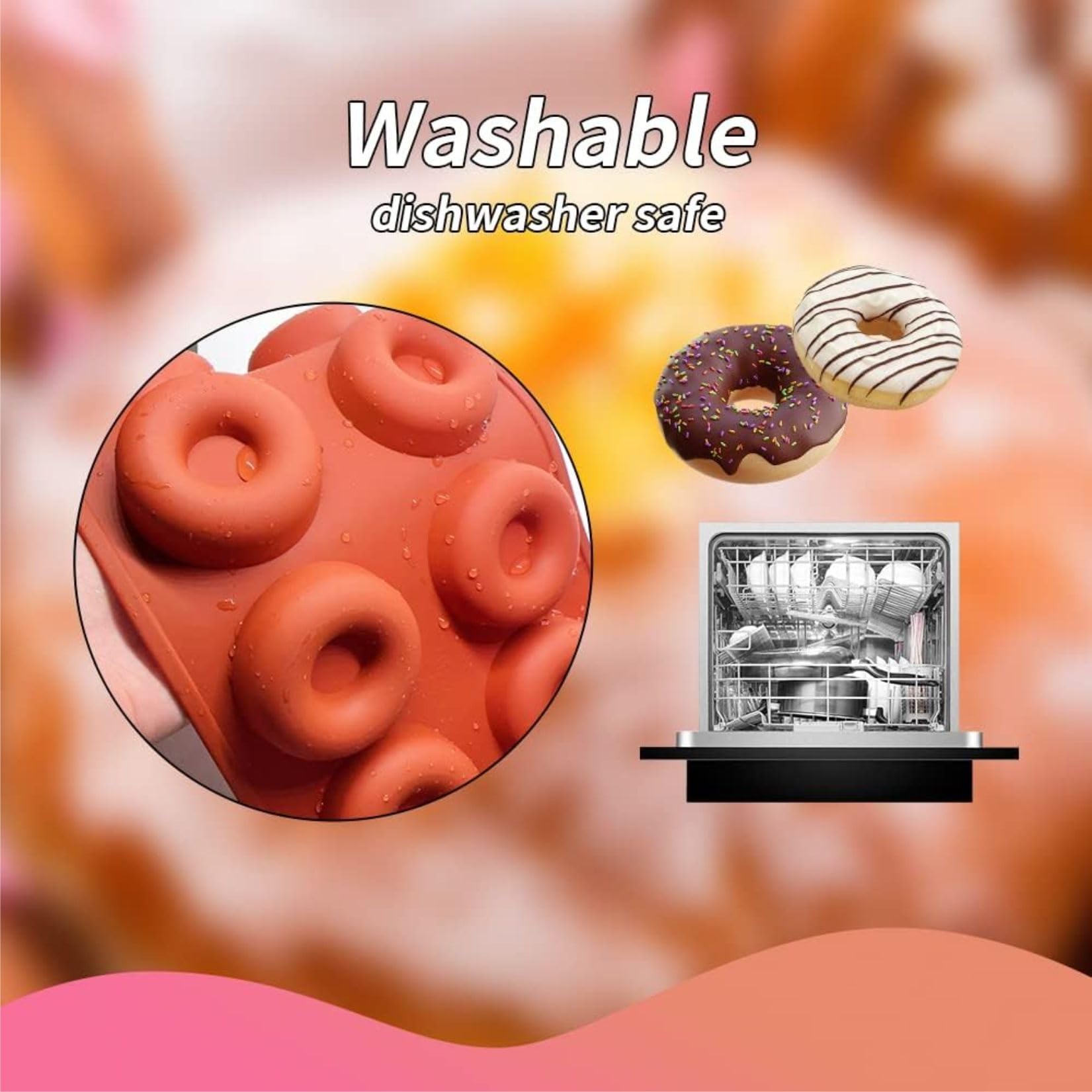 Bake House Donut Mold Silicone for Baking Donut Pan Non-Stick Large Molds 8 Cavity Doughnut Baking Tray BPA Free and Dishwasher Safe, Non-Stick Silicone Baking Pan for Making Muffin Cakes, Tart, 2