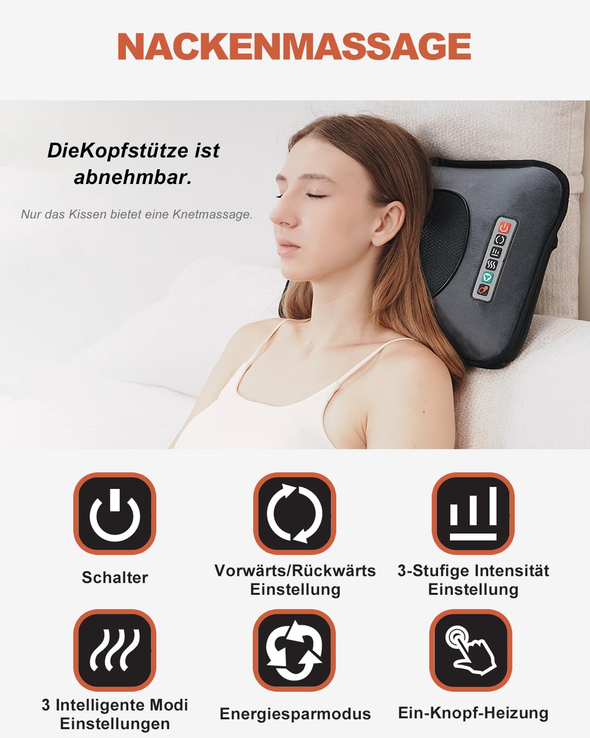 Ganzkörper-Massagematte, 160x50 cm mit Wärme, 30 Massageköpfen, 4-in-1 Luftdruck, Knet, Vibrations und Wärmefunktion, Smart-Kopfstütze mit 6 Tasten, abnehmbar, Massagematte Elektrisch Ganzkörper