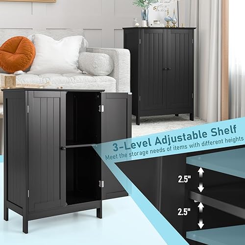 Miniatura 8 de Giantex Armario de almacenamiento con puertas y estantes  Organizador de almacenamiento independiente con dispositivo antivuelcos unidad de