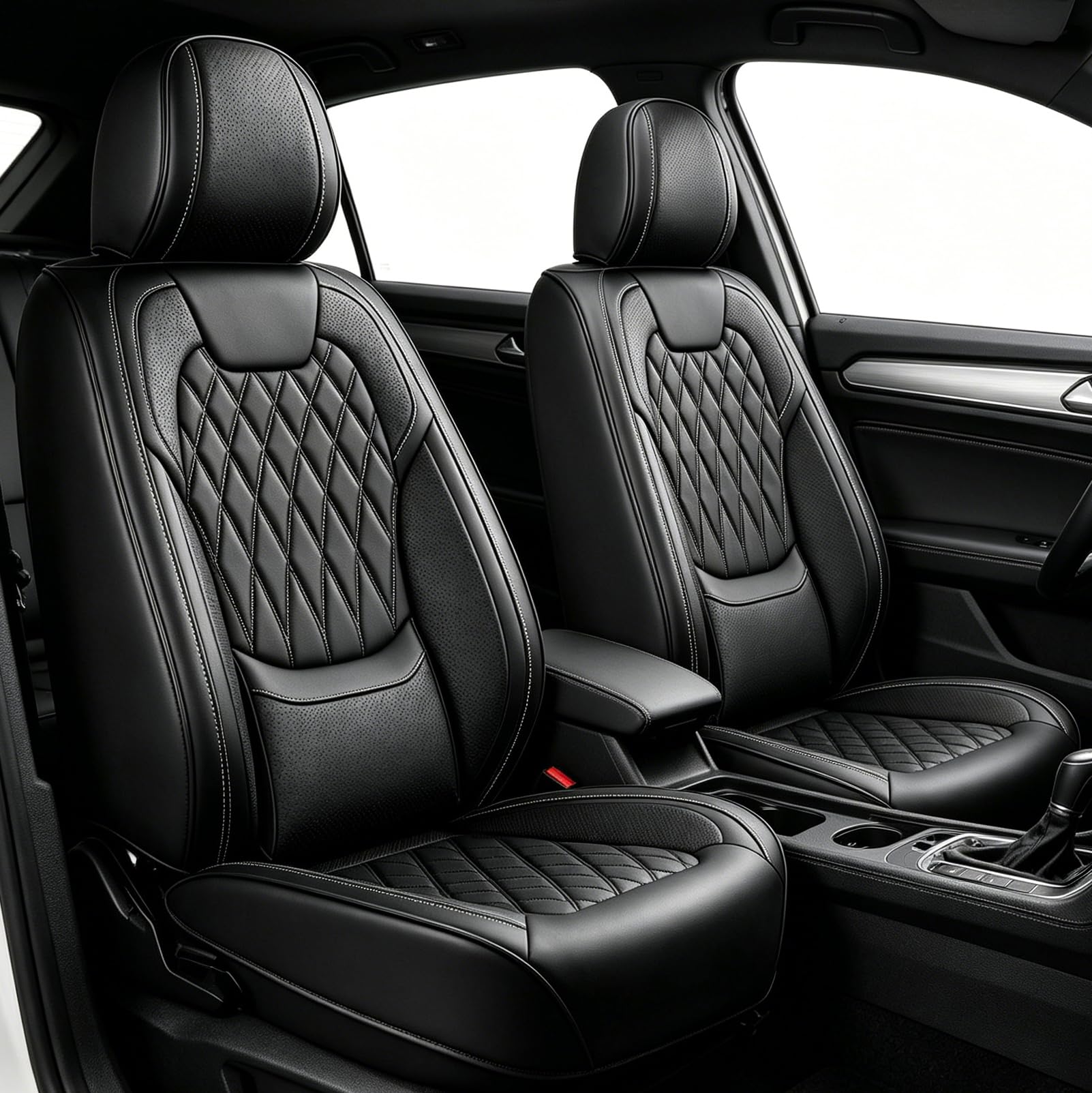 JAOGAUS Car Seat Covers Full Set Premium Nappa Leather Seat Covers for Cars | Waterproof Car Seat Protector with Lumbar Support Front and Rear Seat Cover for 5 Seats Automotive Sedans SUVs Truck